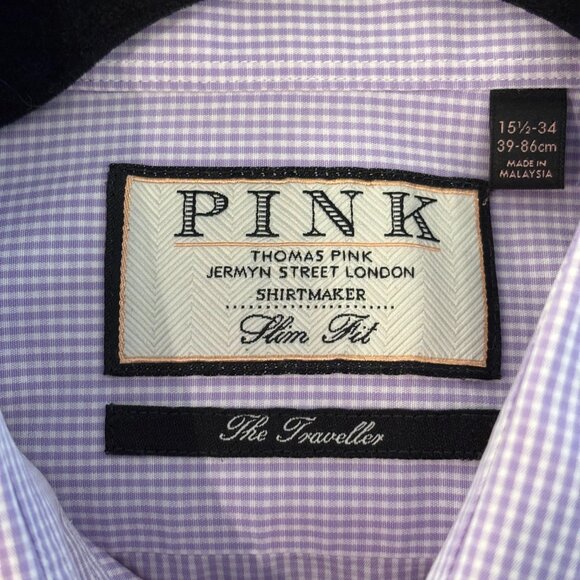 Thomas Pink - Purple Gingham Slim Fit Men's Dress Shirt 15.5 x 34 - Picture 3 of 3